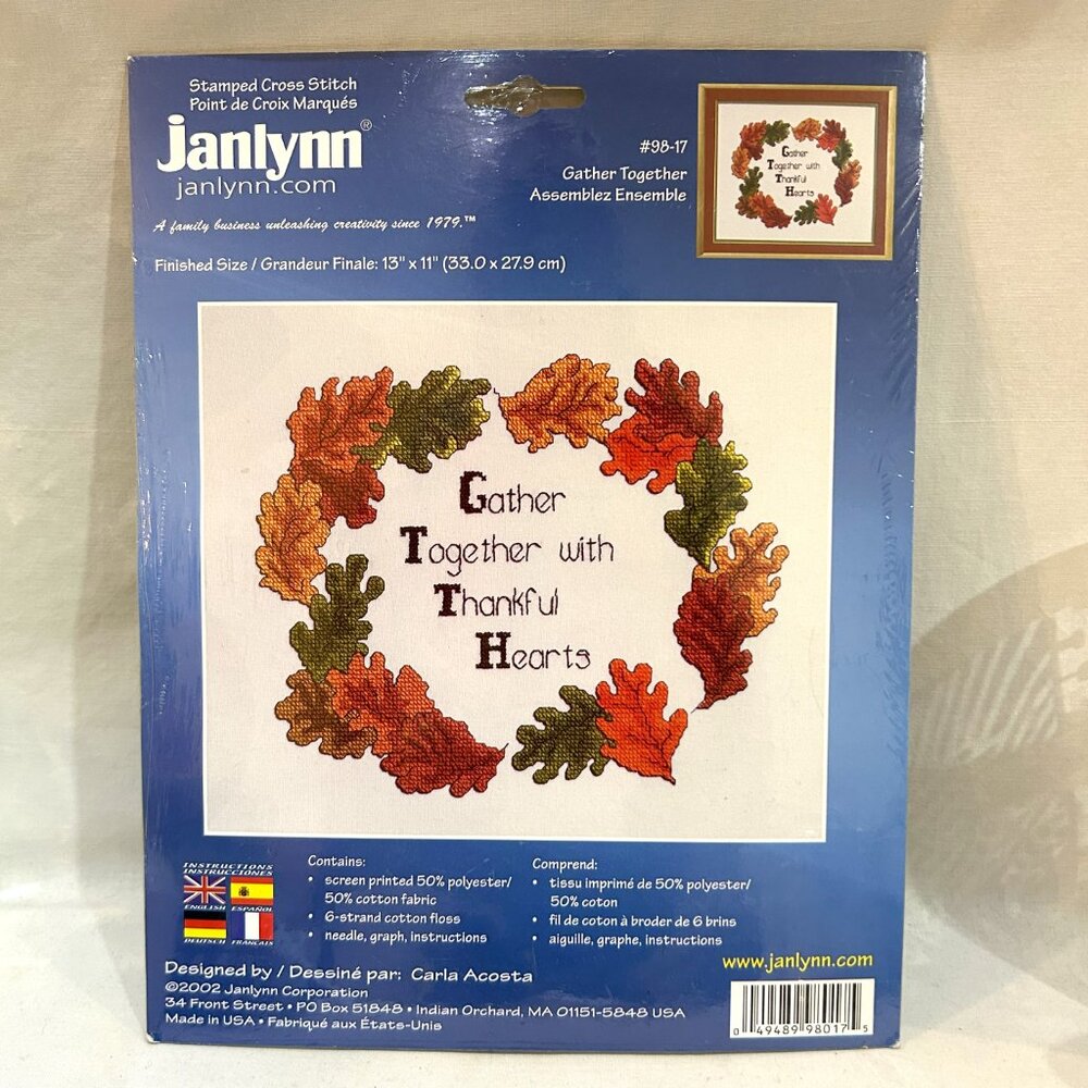 Janlynn Cross Stitch Kit #98-17 Gather Together with Thankful Hearts 13" x 11"